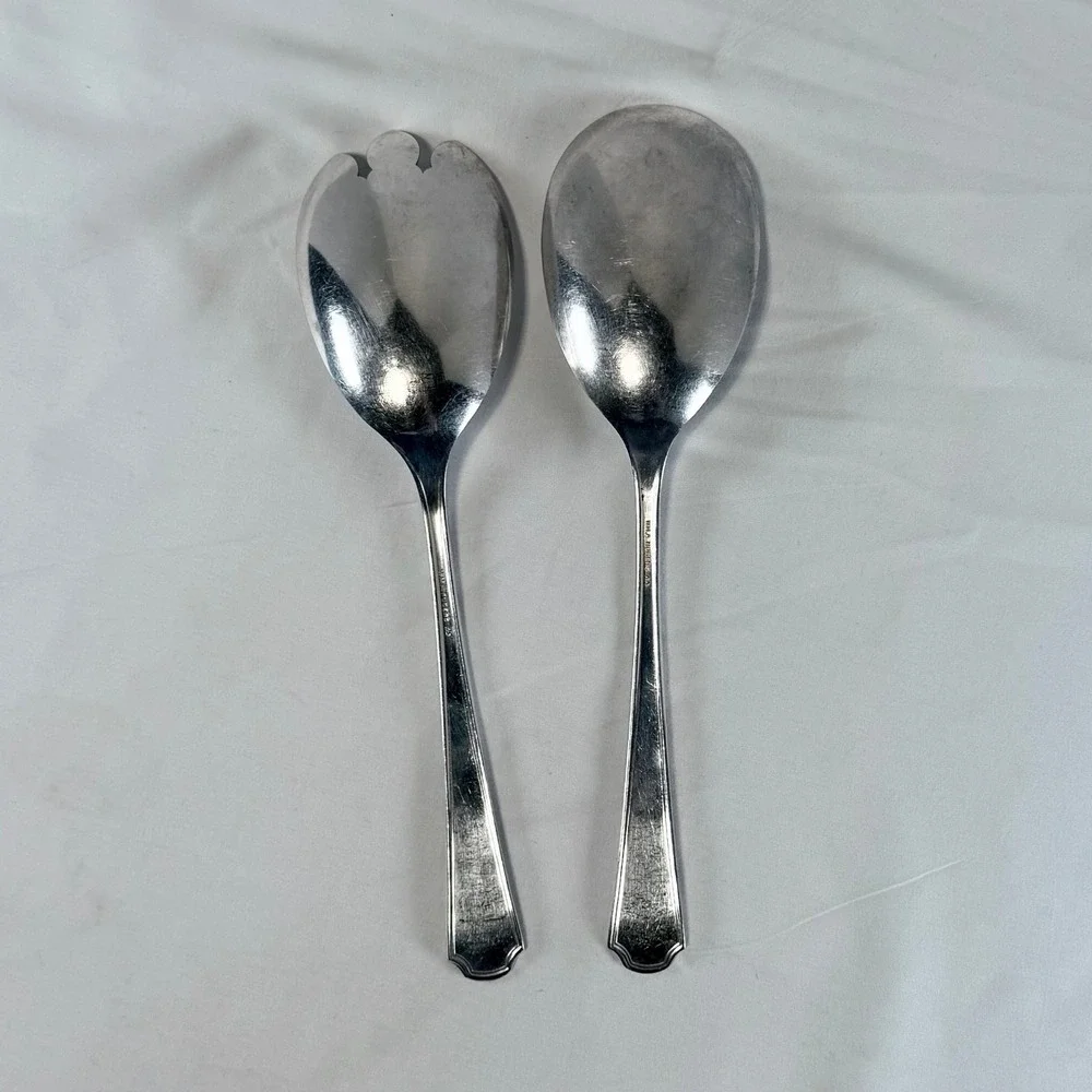 Vintage Rogers 1929 Salad Serving Fork & Spoon Set Silver Plate Berkley Pattern